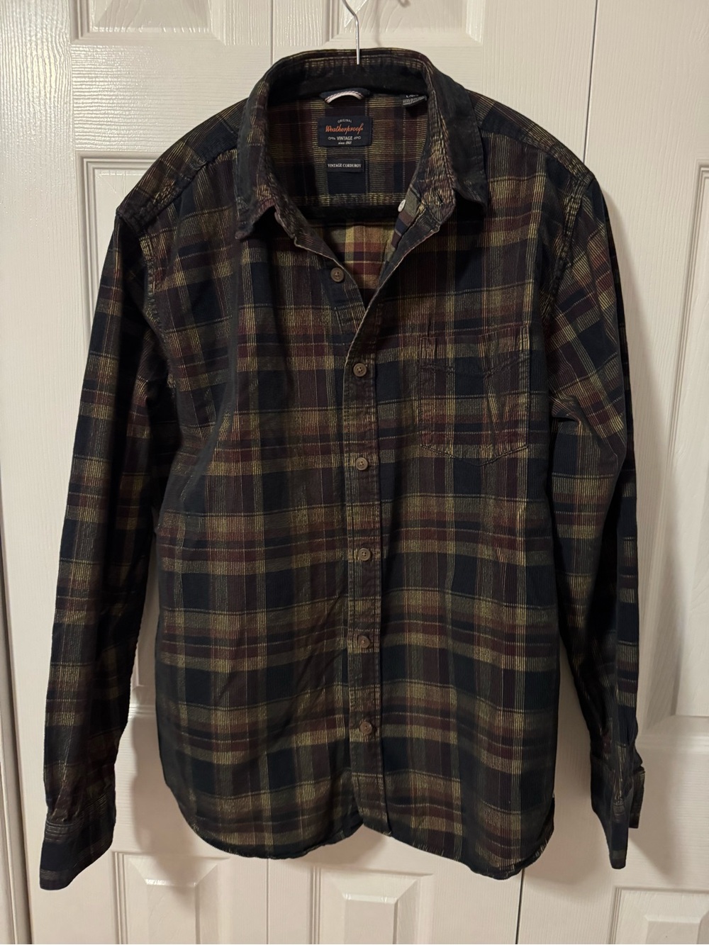 Weatherproof Vintage Men’s Plaid Corduroy Button-Down Shirt Large